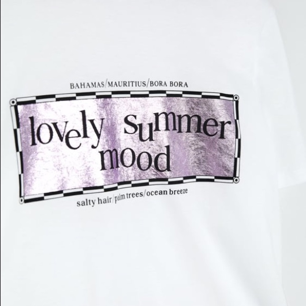 Zara Lovely Summer Mood Graphic Tee Shirt Iridescent Shine Cotton Vacation - Picture 7 of 7